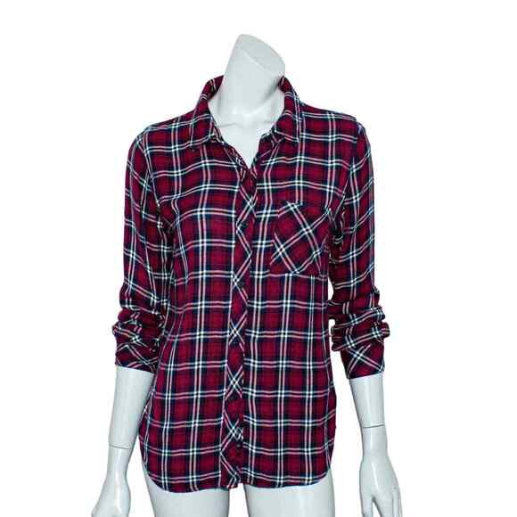 Rails Hunter Flannel Shirt Burgundy Red Plaid Rayon size Small - Picture 1 of 7